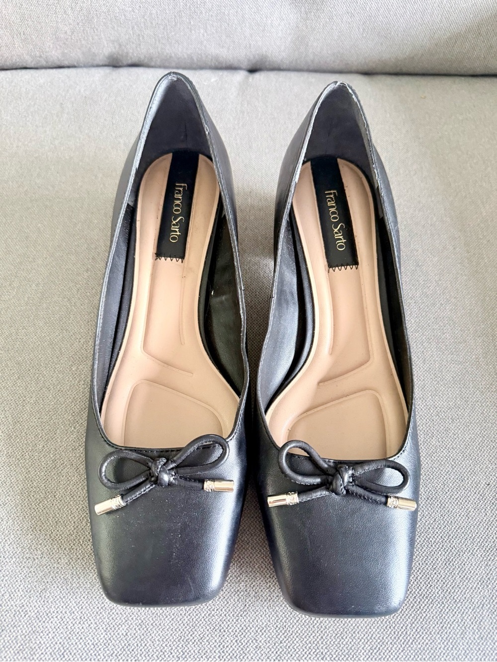 Franco Sarto Black Leather Square Toe Pumps Block Heel Size 9.5M